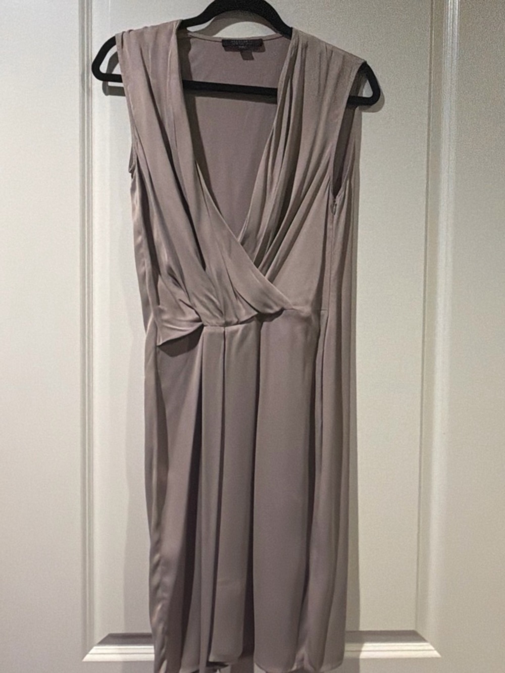 AllSaints Taupe Sleeveless Faux-Wrap Midi Dress